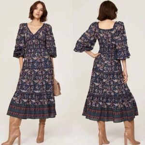 SEA Noah Print Smocked Maxi Dress In Navy 14